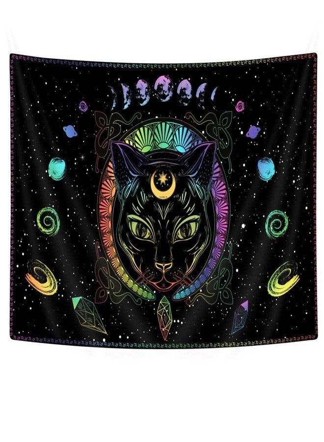 Bzhilja Black Cat Gothic Tapestry Wall Hanging,Psychedelic Colorful Sun and Moon Cool Witch Tarot Wall Art Tapestries, Black and White Tapestry Bedroom Living Room Dorm Wall Decor 60x40 - Image 5